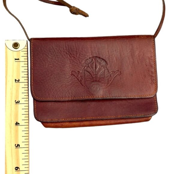 Genuine Leather Western Stamped Mini Purse Rustic Brown Cowhide Cowgirl Boho - Picture 12 of 15